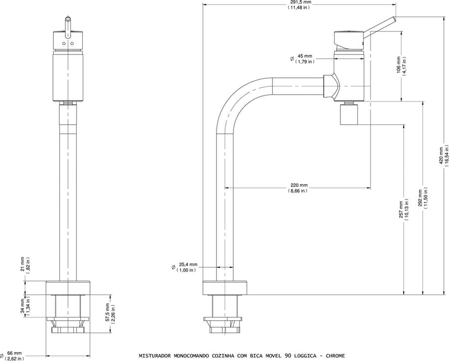 Misturador Monocomando para Cozinha de Mesa Lóggica Coldstart