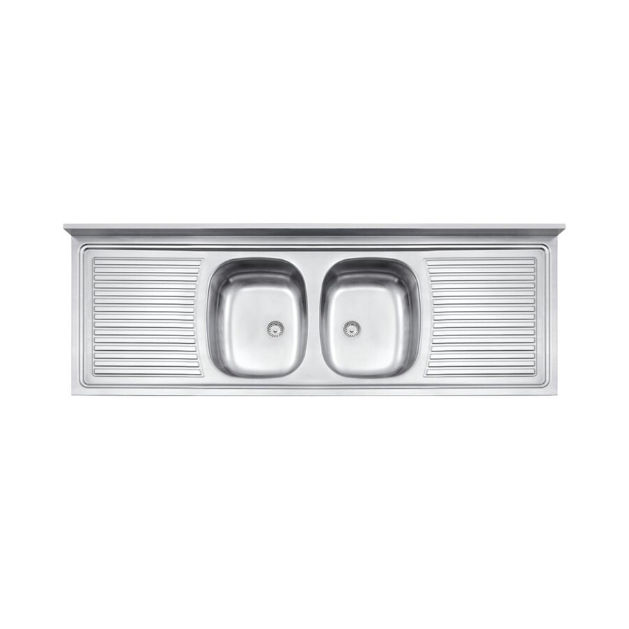 Pia de Apoio com 2 Cubas em Aço Inox Tramontina Ribon 2c 34 160 X 55cm