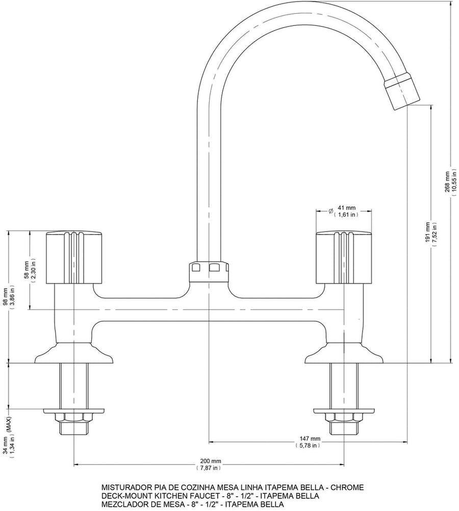 Misturador para Cozinha de Mesa 1/2pol Cromado