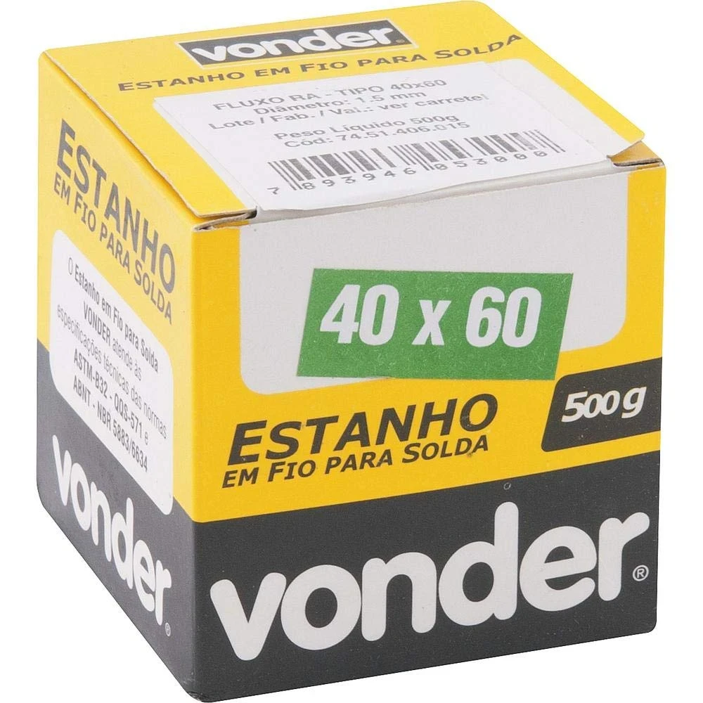 Estanho em Fio, 1.5 Mm, 40 X 60, com 500 G, Vonder Vdo2341