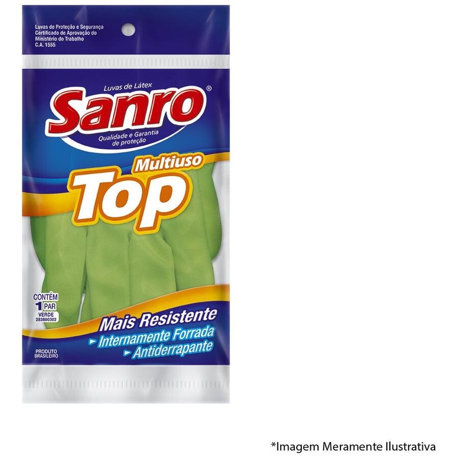 Luva Látex Sanro Forr Verde B M Blister com 10 Peças
