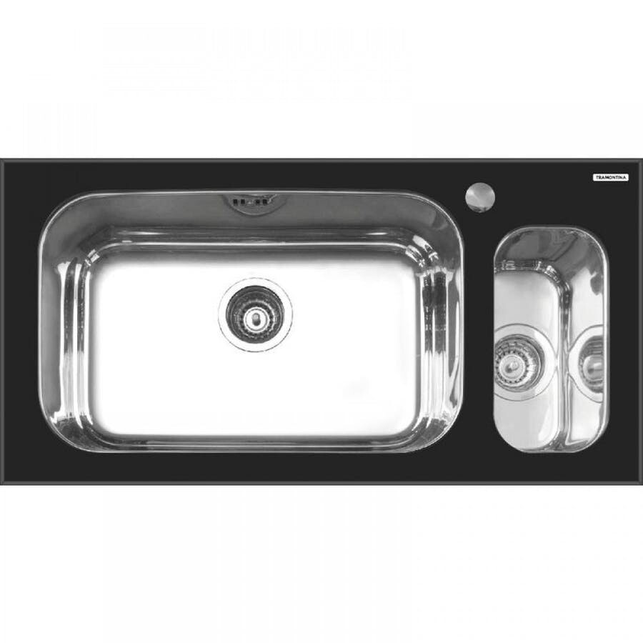 Cuba de Sobrepor em Aço Inox com Tampo de Vidro Preto 86 X 44cm