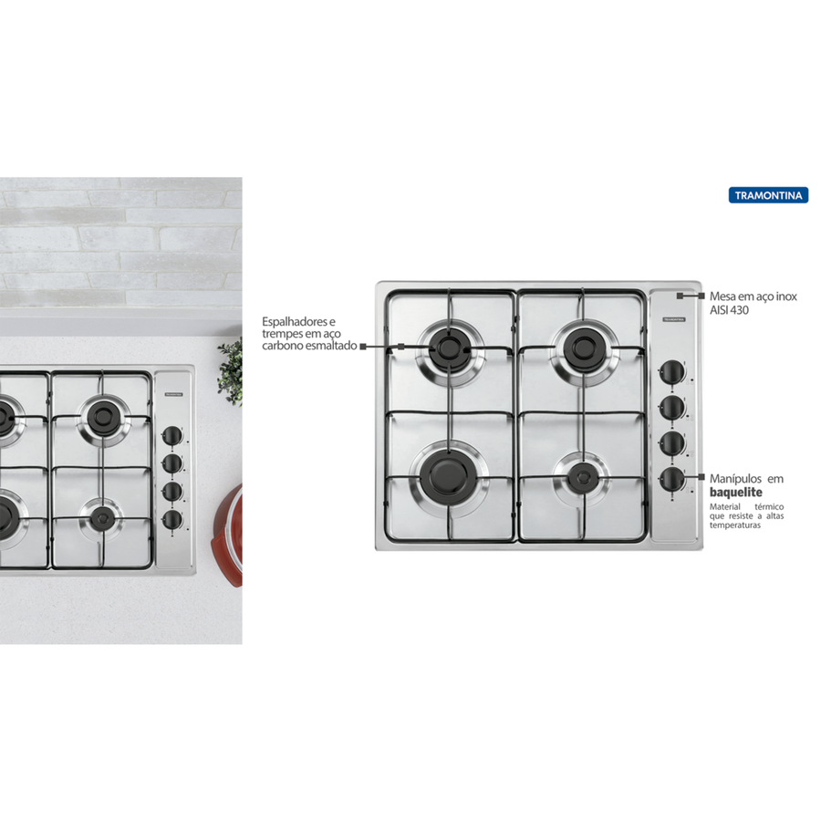 Cooktop a Gás Tramontina Brasil com Acendimento Automático 4 Queimadores
