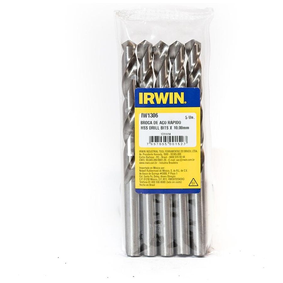 Broca Aço Rápido Irwin 10,00mm-1306 com 5 Peças - Irwin