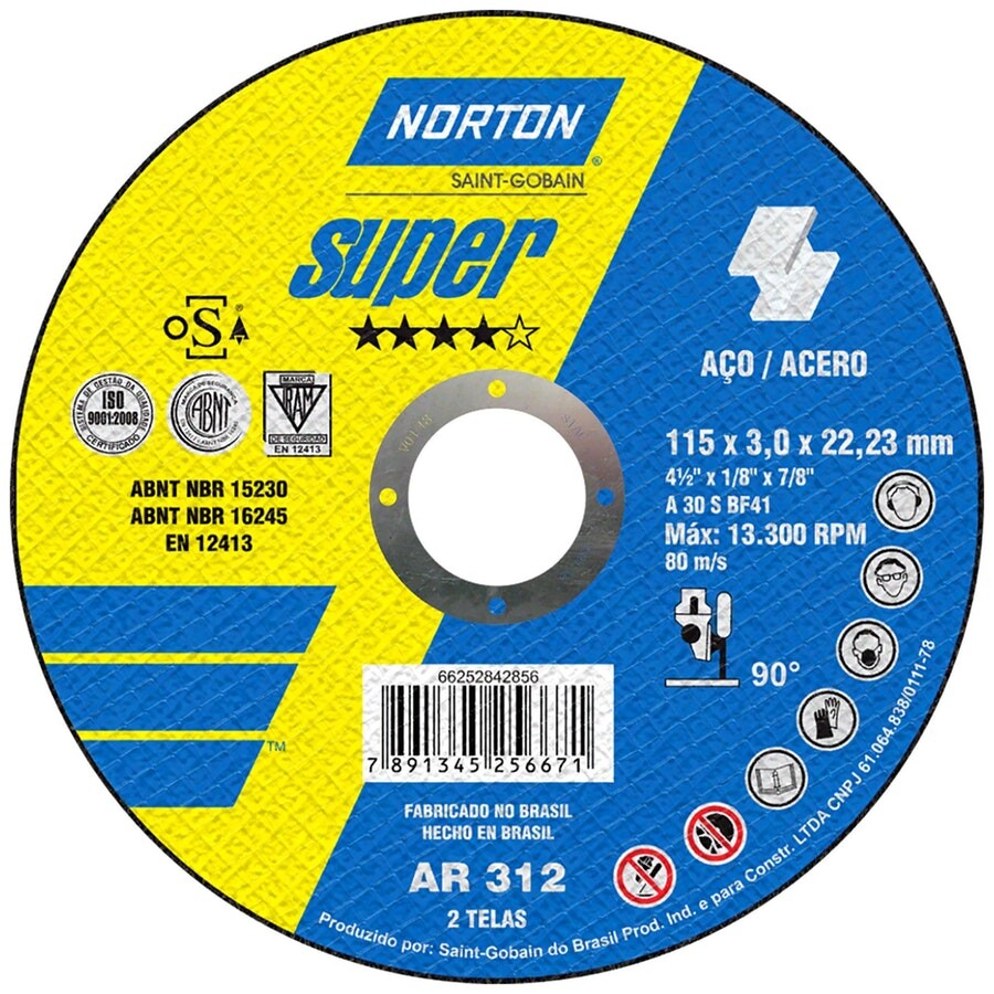 Disco de Corte Super Ar312 - 115x3,0x22,23mm - Norton