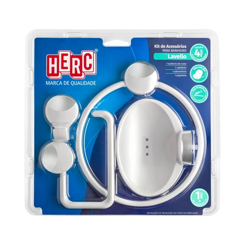 Kit de Acessórios para Banheiro Lavello Branco com Cromado com 4 Peças - Herc