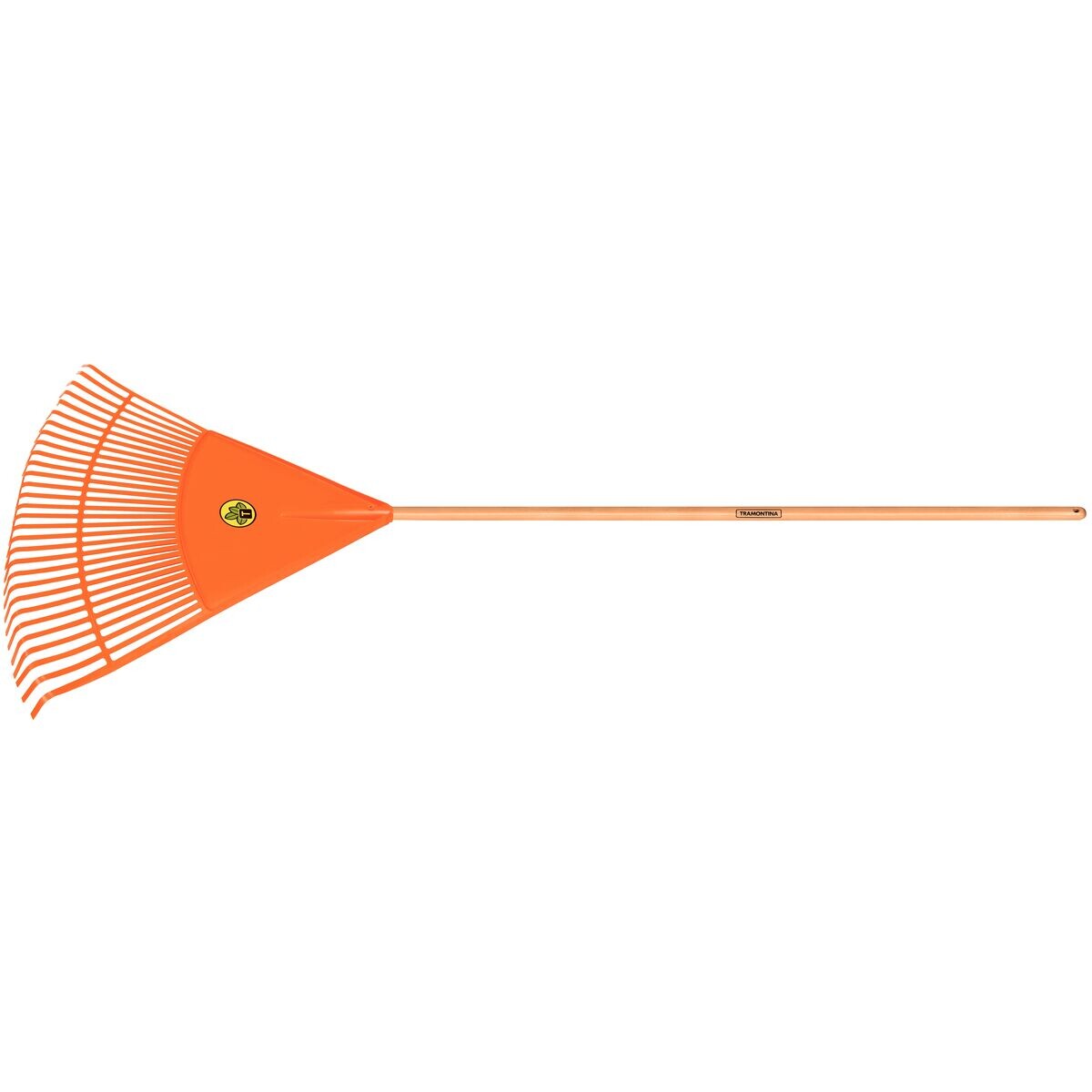 Vassoura de Jardim Plastica Laranja 30 Dentes Cabo de Madeira 120cm - Tramontina