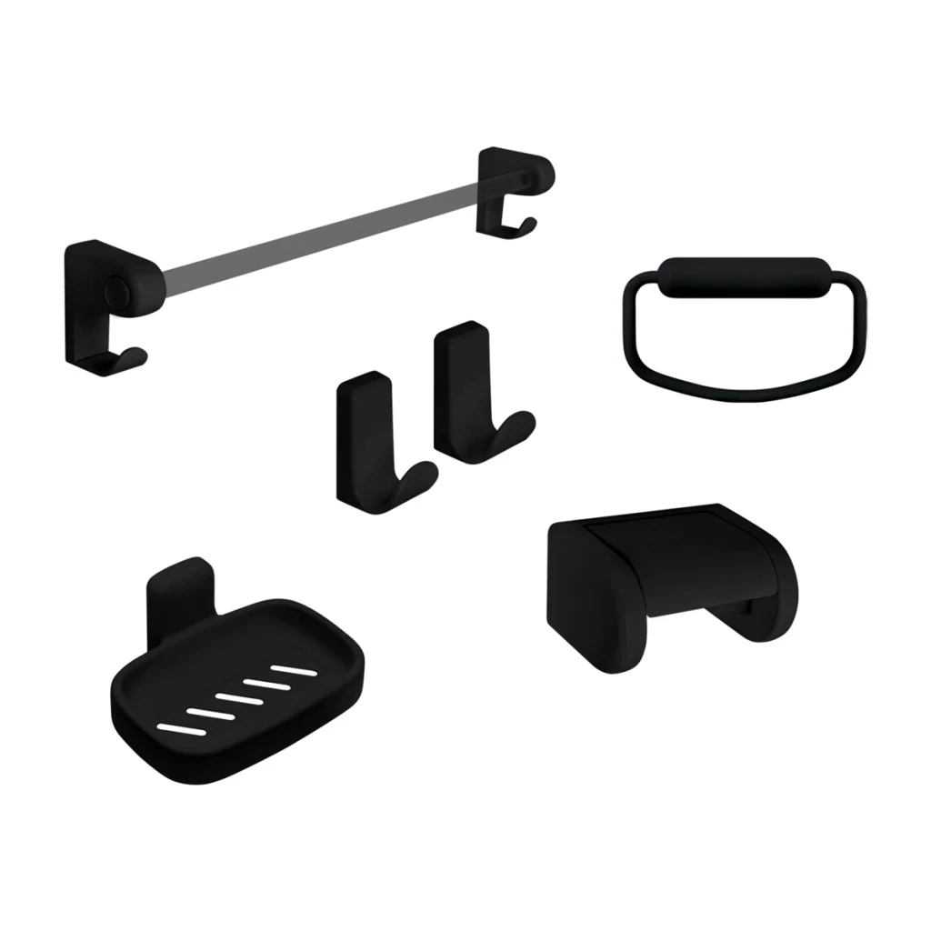 Kit Acessórios para Banheiro com 6 Peças Preto - Fame