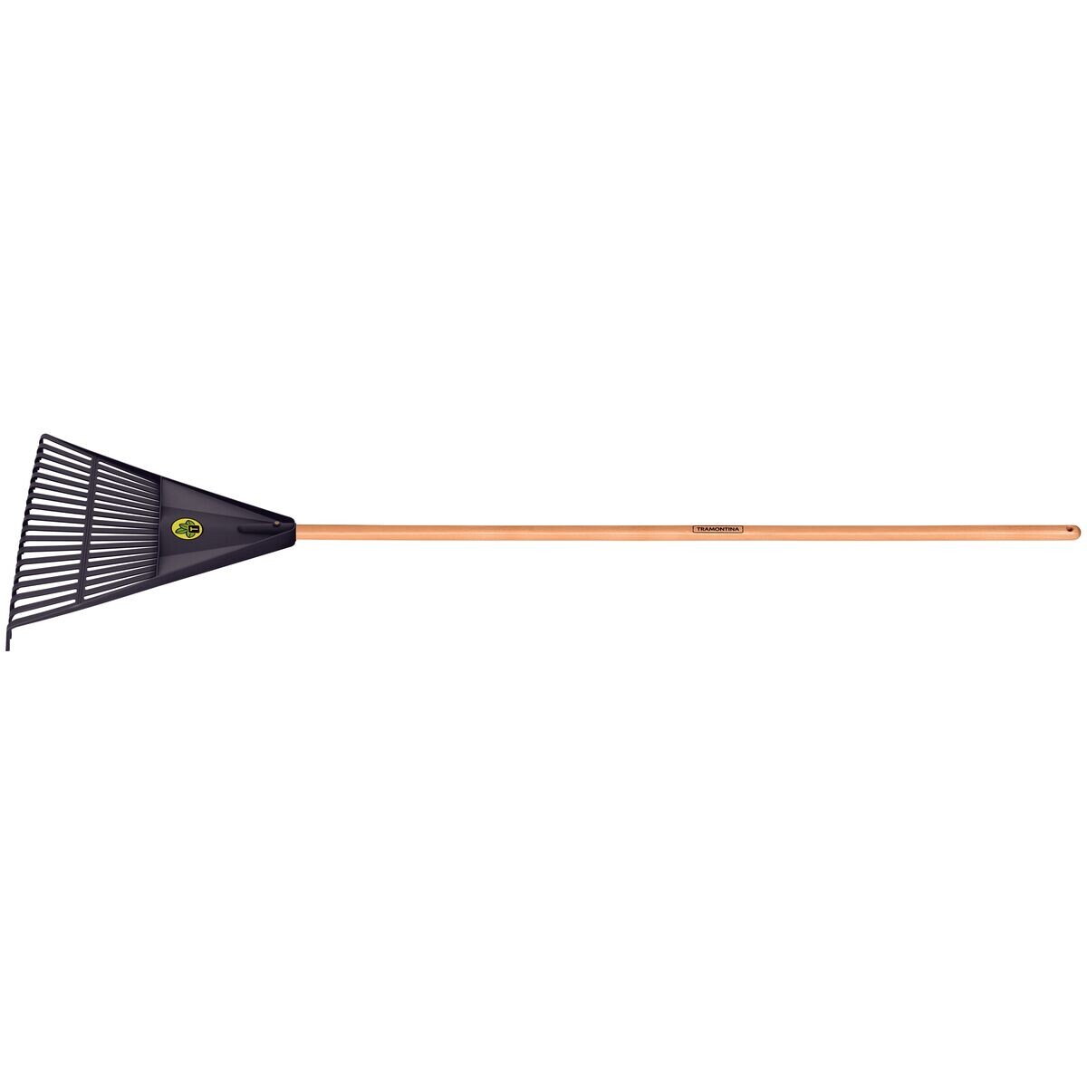 Vassoura de Jardim Plastica Preta 18 Dentes Cabo de Madeira 120 Cm - Tramontina