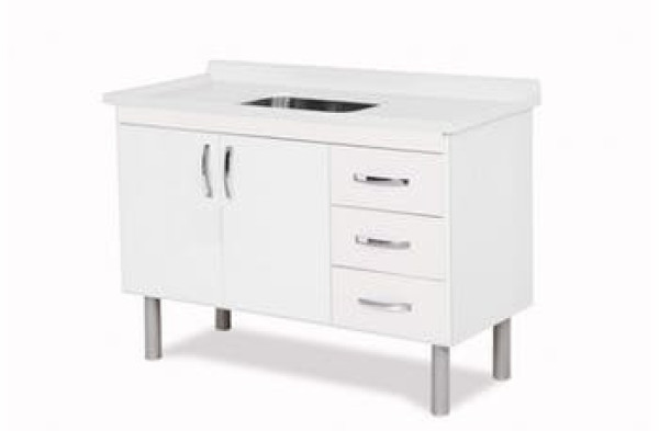 Armário Balcão de Cozinha para Pias de 120cm Tóquio Branco - Rorato