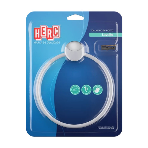 Porta Toalha Argola Lavello Branco e Cromado - Herc