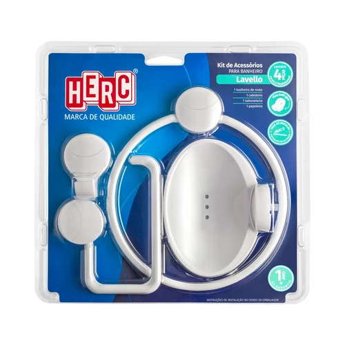 Kit de Acessórios para Banheiro Lavello Branco com 4 Peças - Herc
