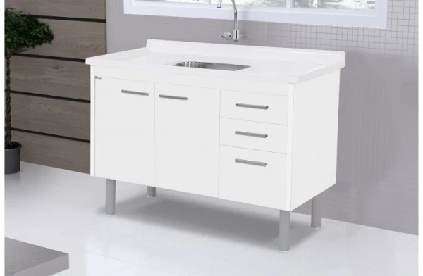 Armario Balcão de Cozinha Valenza 116.2cm Textura Branco - Rorato
