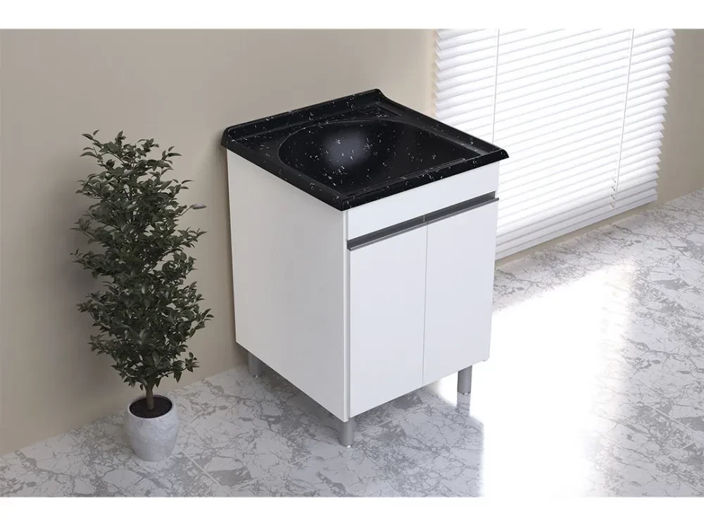 Armario para Lavanderia 2 Portas com Tanque Amelia 61,5cm X 61cm Pedra Preta - Rorato