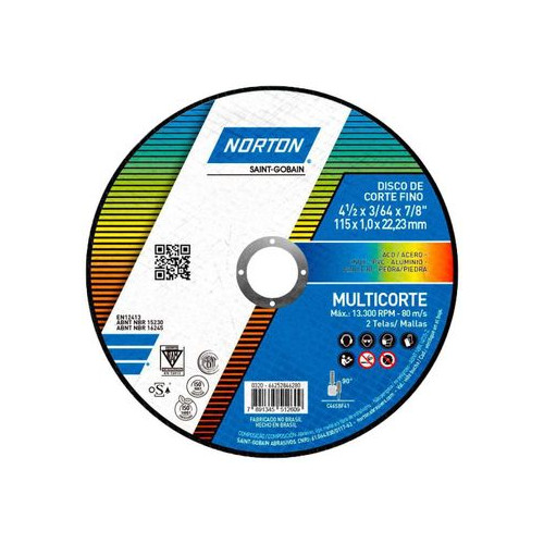 Disco Corte Multicorte 4.1/2" 115mm X 1.0mm X 22,3mm - Norton