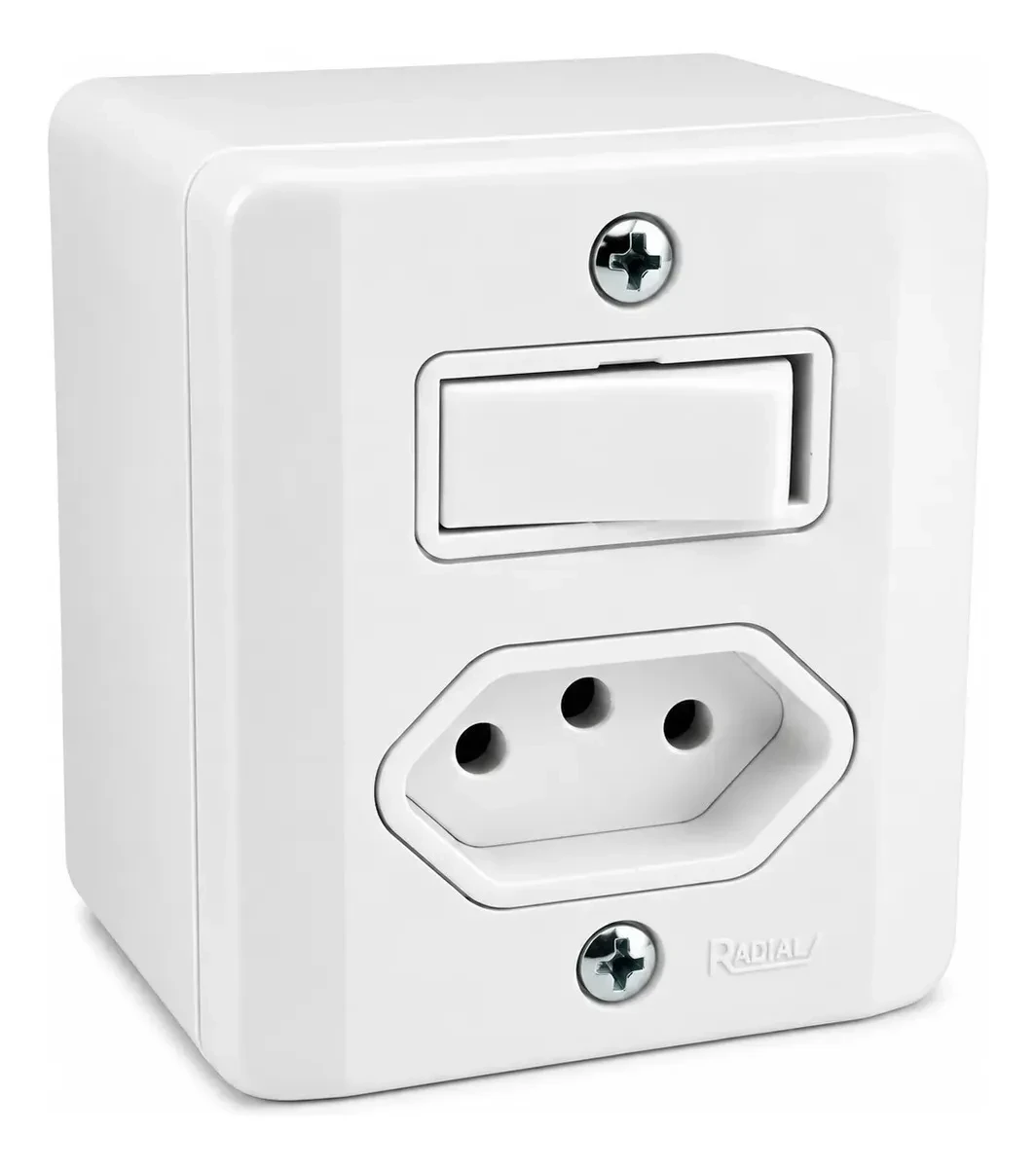 Interruptor Simples com Tomada 10a Sistema X com Caixa Externa Branco - Radial