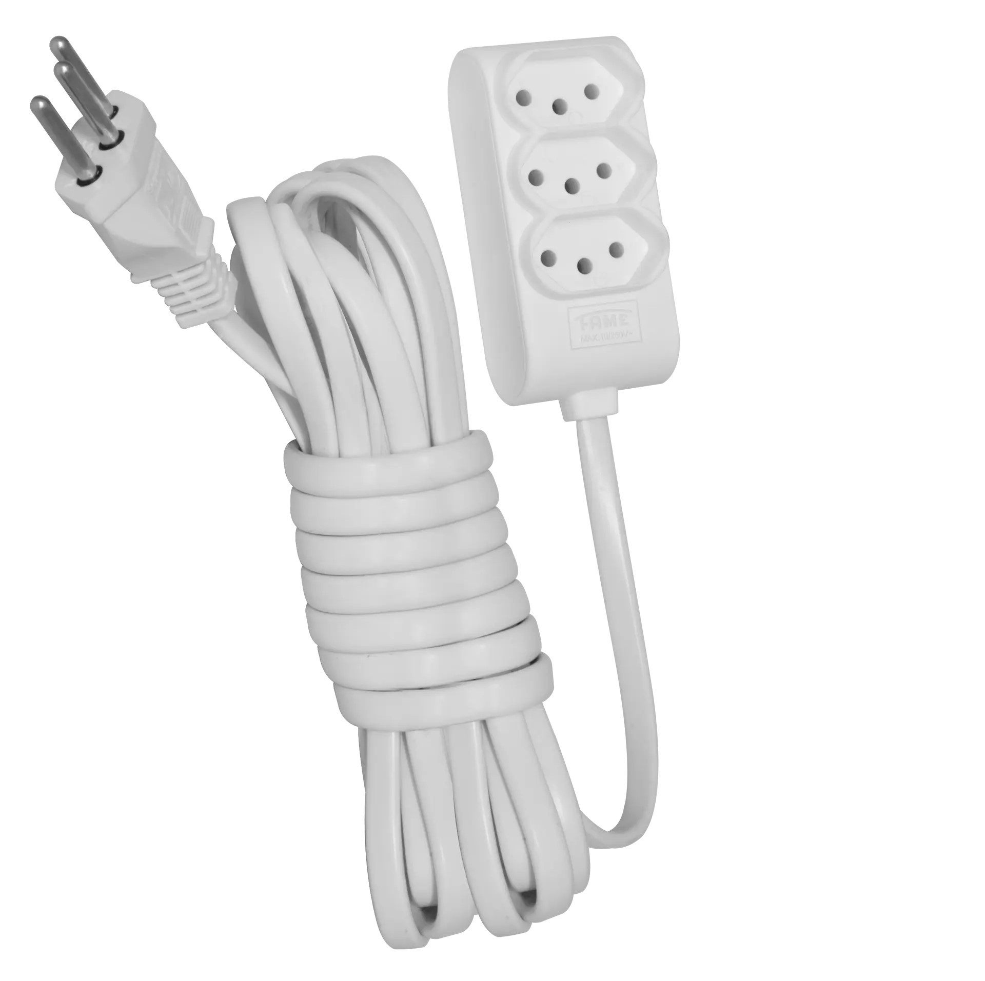 Extensao Eletrica Branca 3m 2p+t 10a 3 Tomadas - Fame