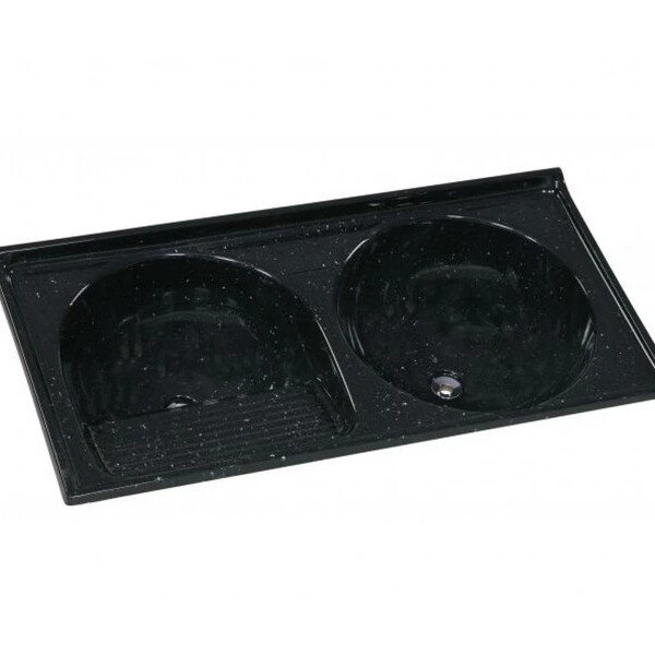 Tanque Duplo Mármore Sintético Granitado N°2 110cm X 55cm Pedra Preta - Rorato