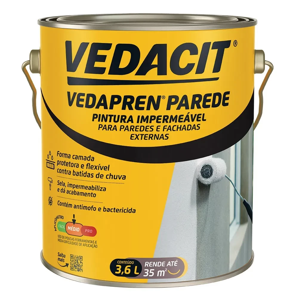 Pintura Impermeável Vedapren Parede Branco Galão de 3,6 Litros - Vedacit