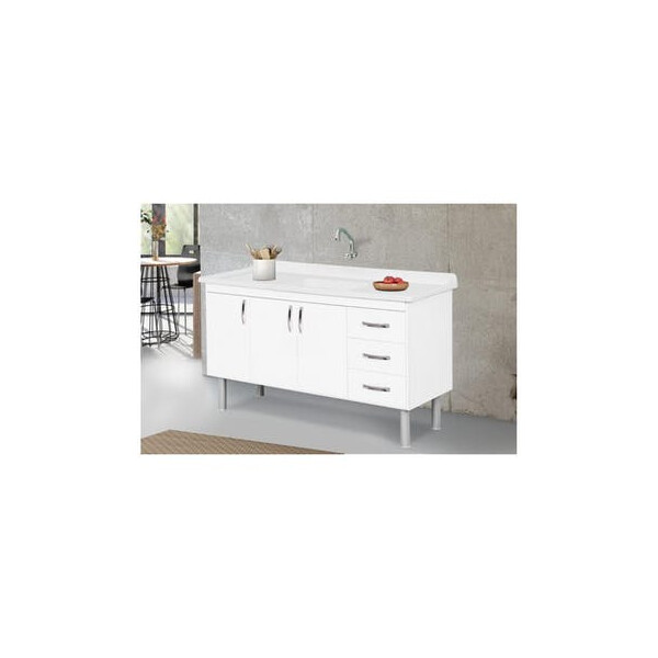 Armário Balcão de Cozinha para Pias de 150cm Tóquio Branco - Rorato