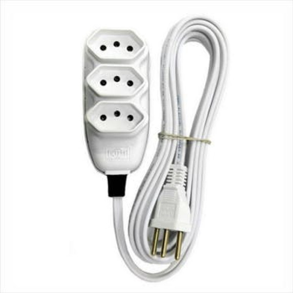 Extensão Elétrica Compacta 2p+t com Cabo Pp Chato 10a 250v 5m Branco - Ilumi