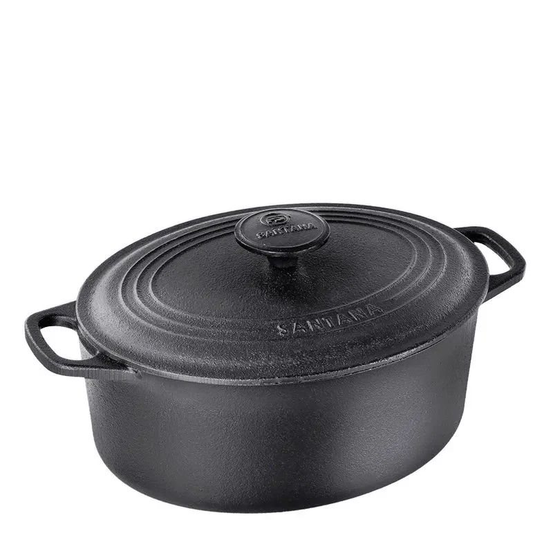 Panela Caçarola de Ferro Fundido Oval 4 Litros com Alças e Tampa de Ferro - Fundição Santana