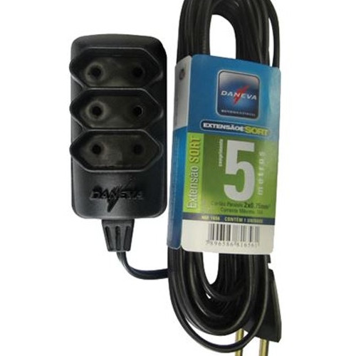 Extensão Elétrica com Cordão Paralelo 2x0,75mm² 5m Preto - Daneva
