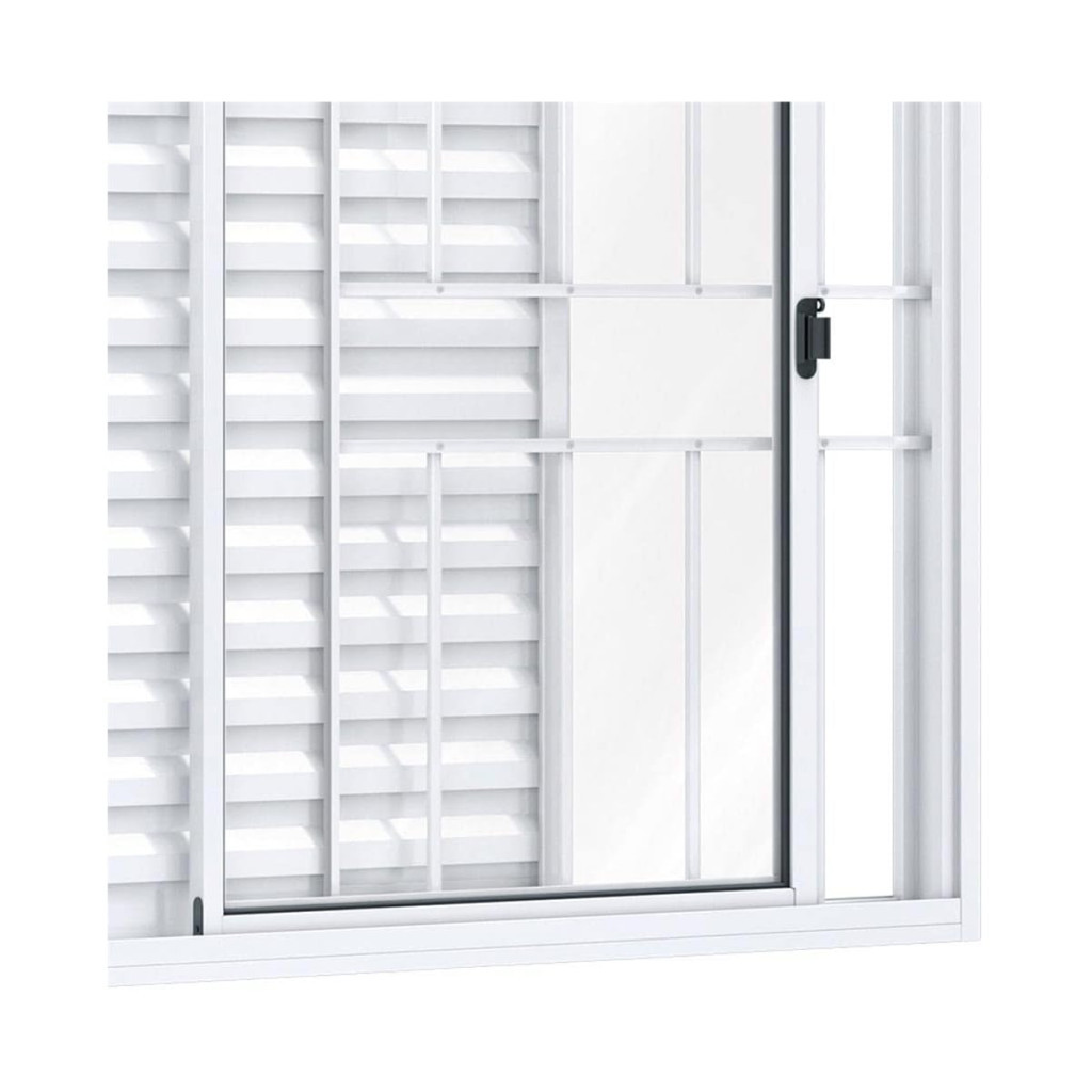 Janela Veneziana de Correr Lateral 3 Folhas com Grade Riobras Alumínio 100cmx100cm Branco