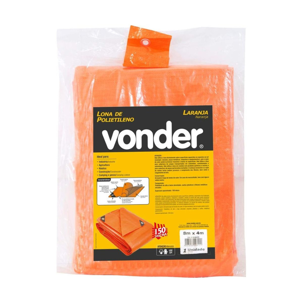Lona de Polietileno Laranja 8 M X 4 M, Vonder Vdo2080