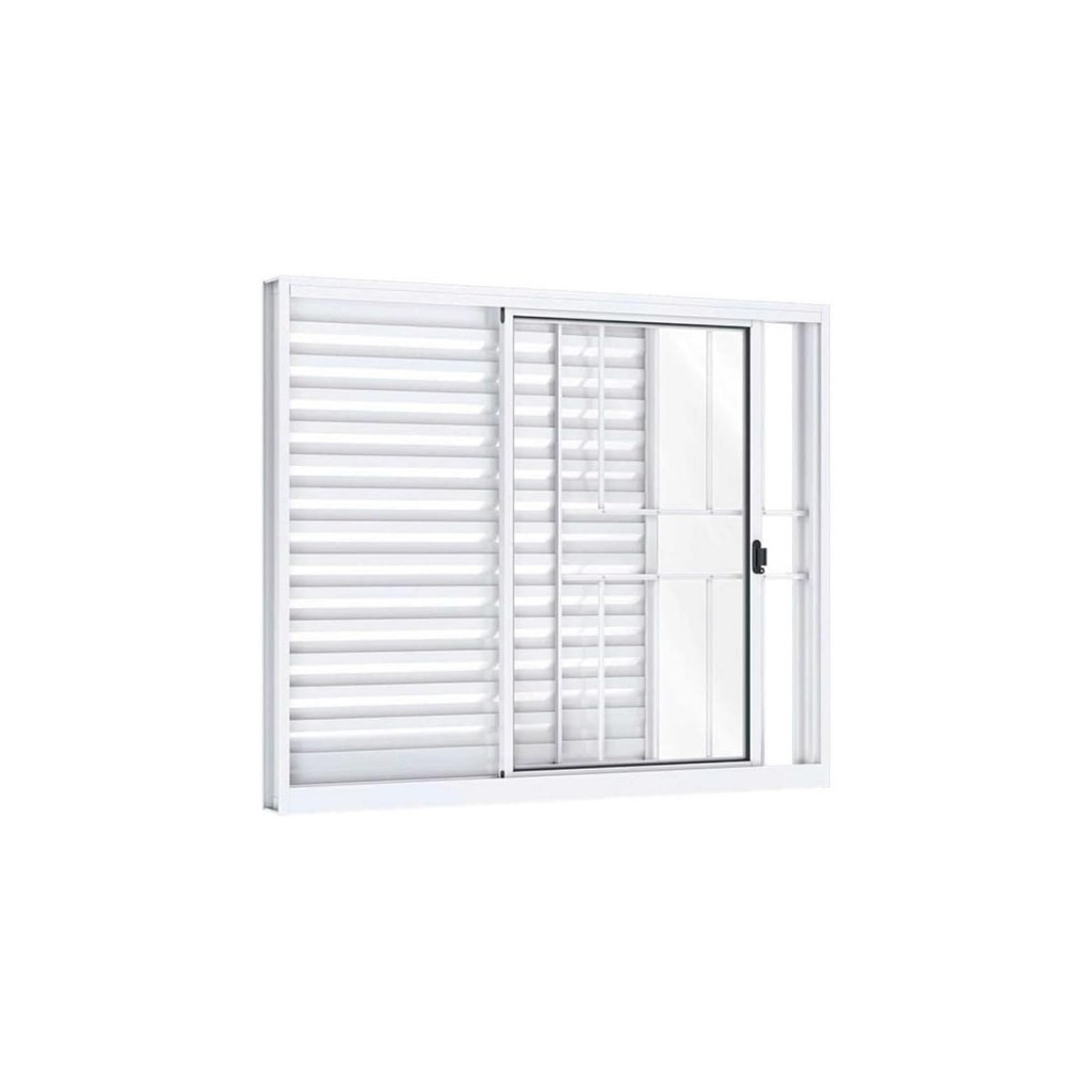 Janela Veneziana de Correr Lateral 3 Folhas com Grade Riobras Alumínio 100cmx120cm Branco