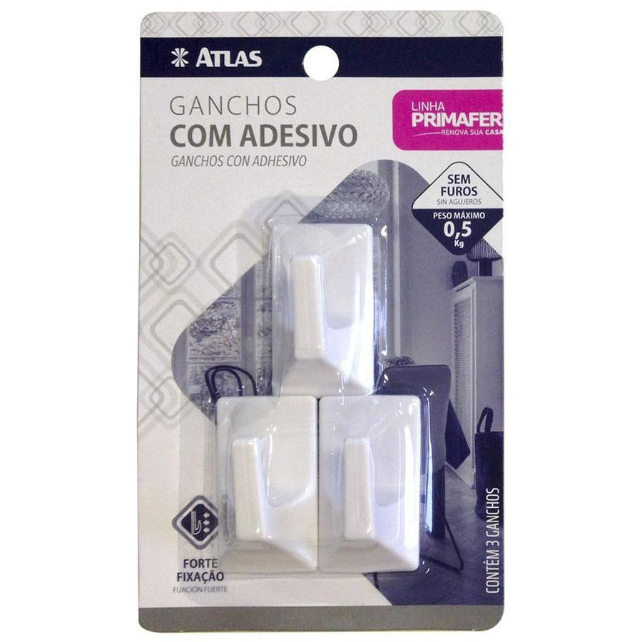 Gancho Plástica com Adesivo Primafer Quadrado 0,5kg Blister 2509