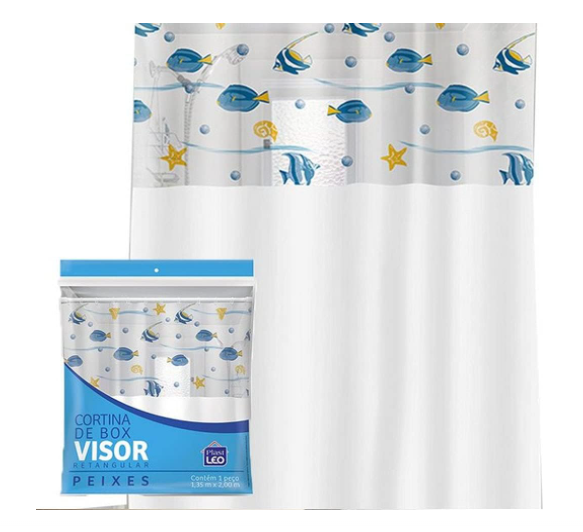Cortina Box Vinil Visor  Peixes   1,35x 2mt Plast Leo 620-d