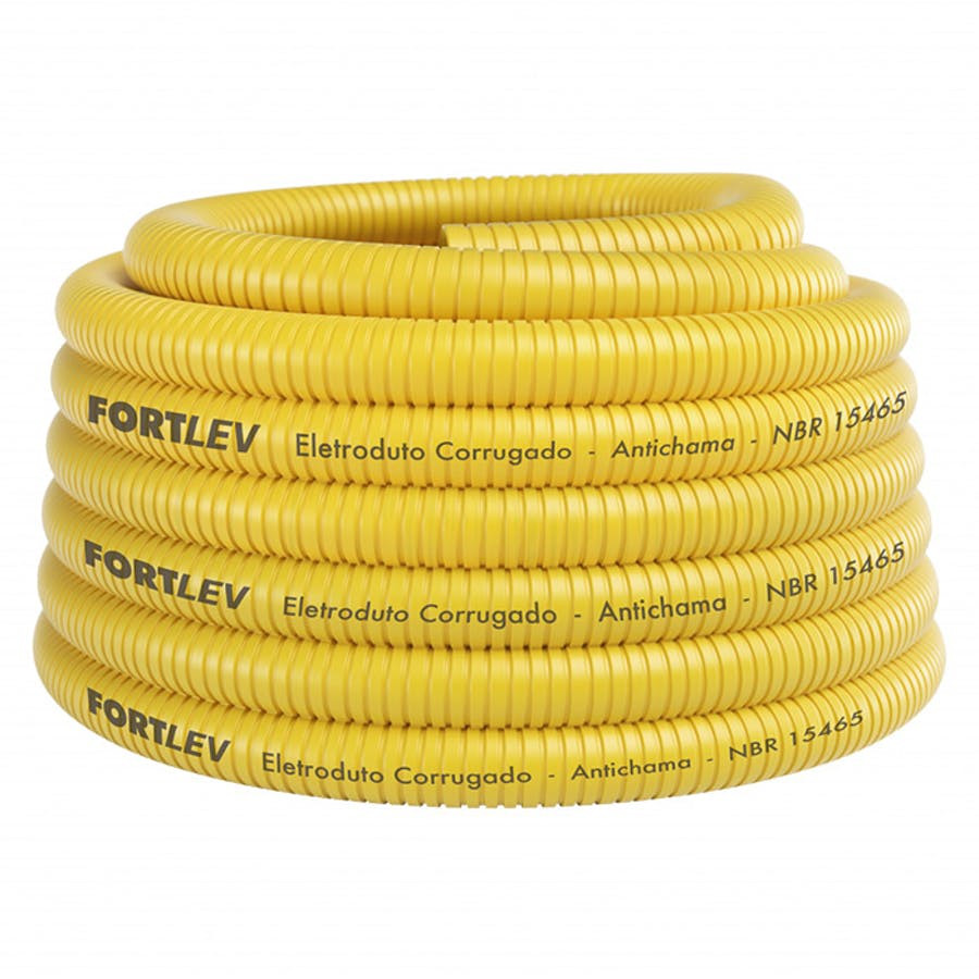 Eletroduto Corrugado Pvc Amarelo Antichama 20mm em Rolo com 50m - Fortlev