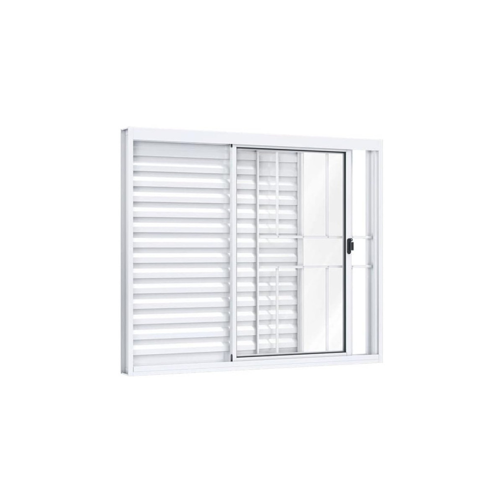Janela Veneziana de Correr Lateral 3 Folhas com Grade Riobras Alumínio 100cmx150cm Branco