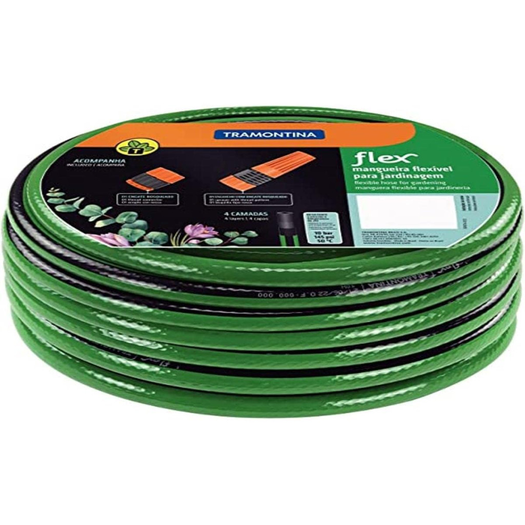 Mangueira Pvc com Engate e Esguicho Flex 25m Verde e Preta Tramontina