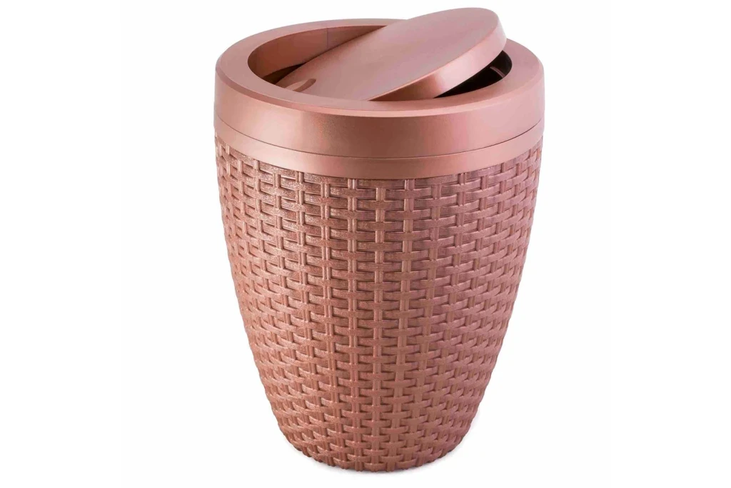 Lixeira Rattan com Tampa Basculante em Polipropileno 7,5 Litros Cobre