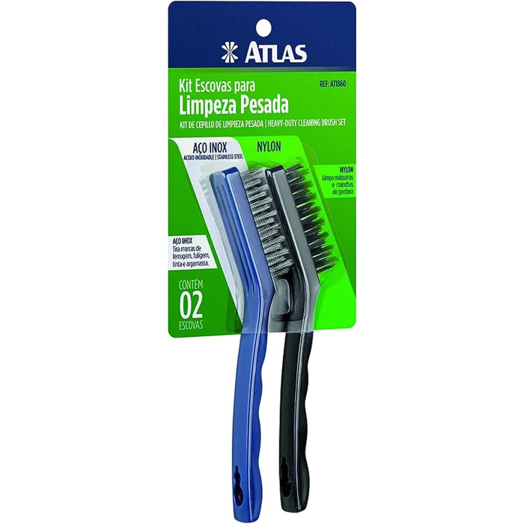 Conjunto de Escovas para Limpeza Pesada, Contém 2 Unidades, Cores Azul e Preto, Atlas.