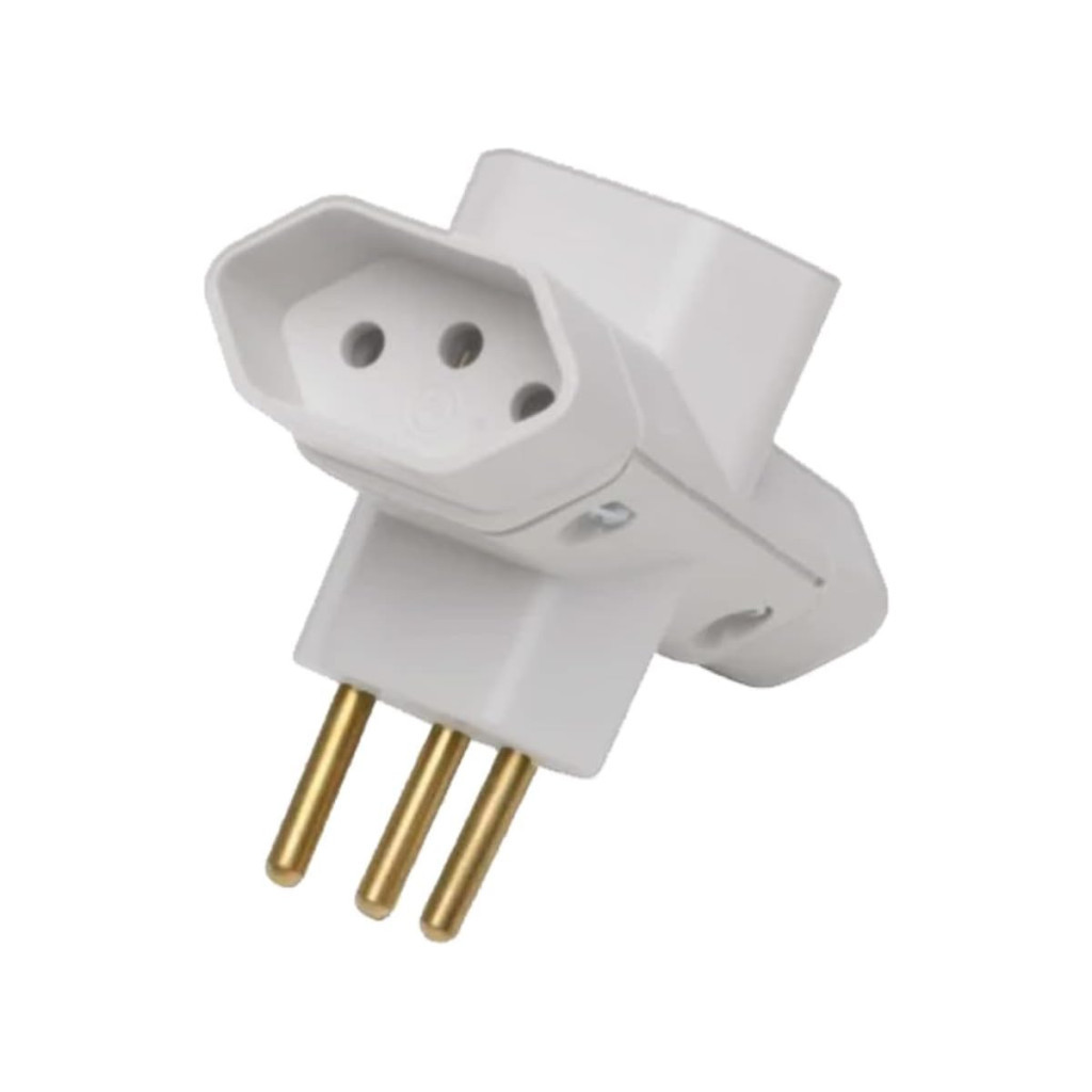 Plug T 10a 3 Saídas 2 Pólos + Terra Branco Ilumi