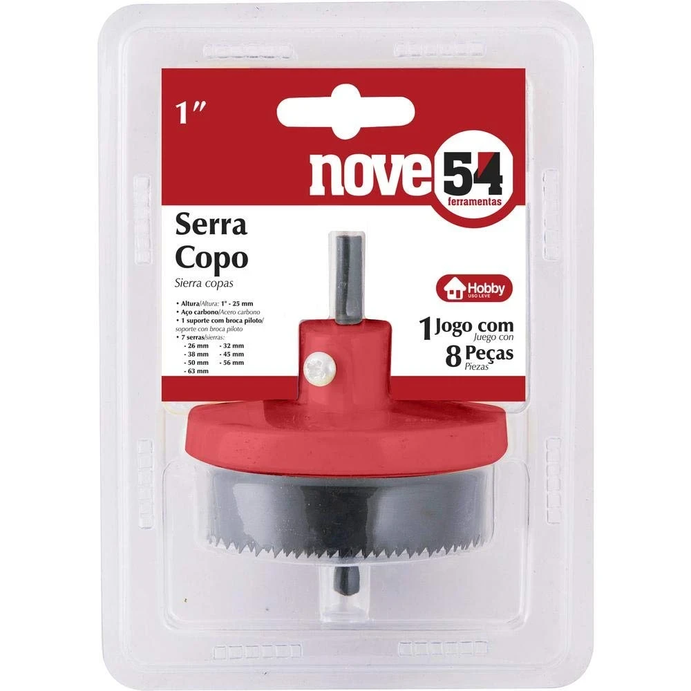 Nove54, Jogo de Serras Copo, em Aço Carbono, Altura 1", com 8 Peças.