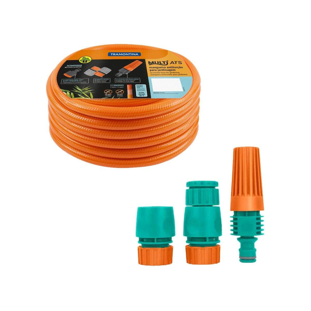 Mangueira Multi Tramontina Antitorção Ats em Pvc C/engate e Esguicho 20m Laranja