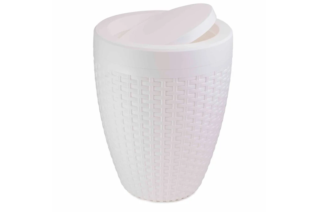 Lixeira Rattan com Tampa Basculante em Polipropileno 7,5 Litros Branco