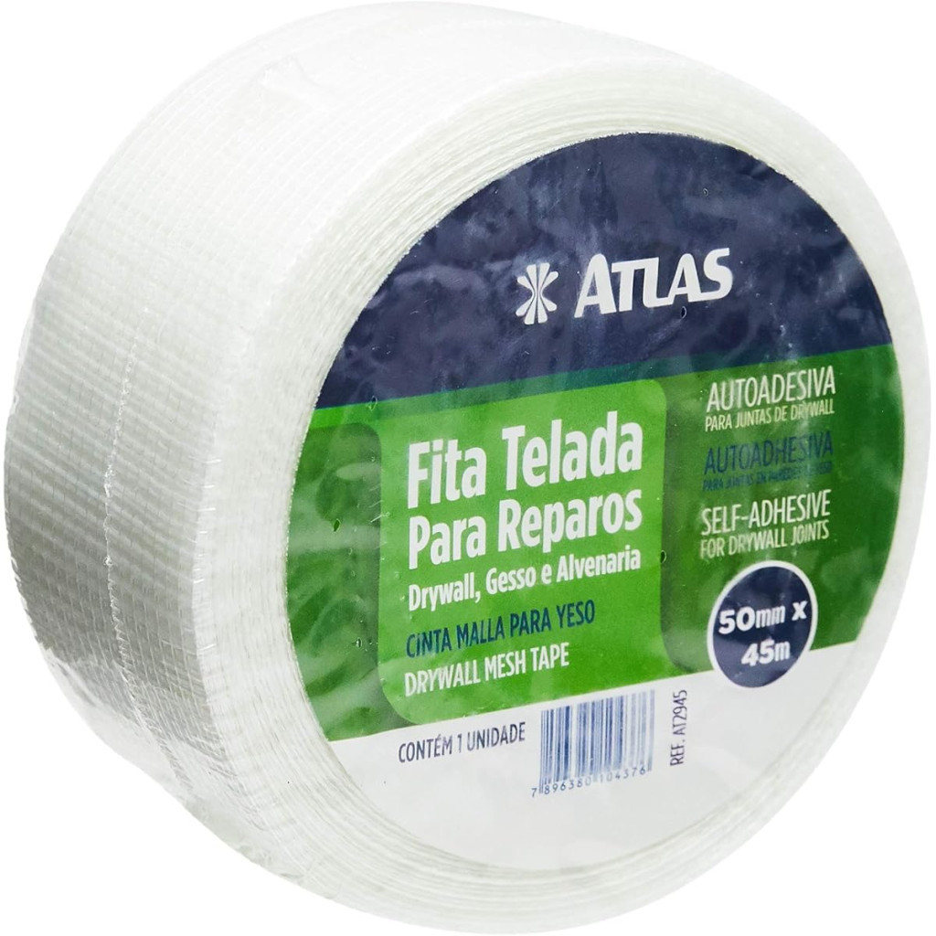 Pincéis Atlas At2945 Fita Telada Reparos para Juntas em Paredes de Geso, 50mm X 45m, 1 Unidade, Transparente