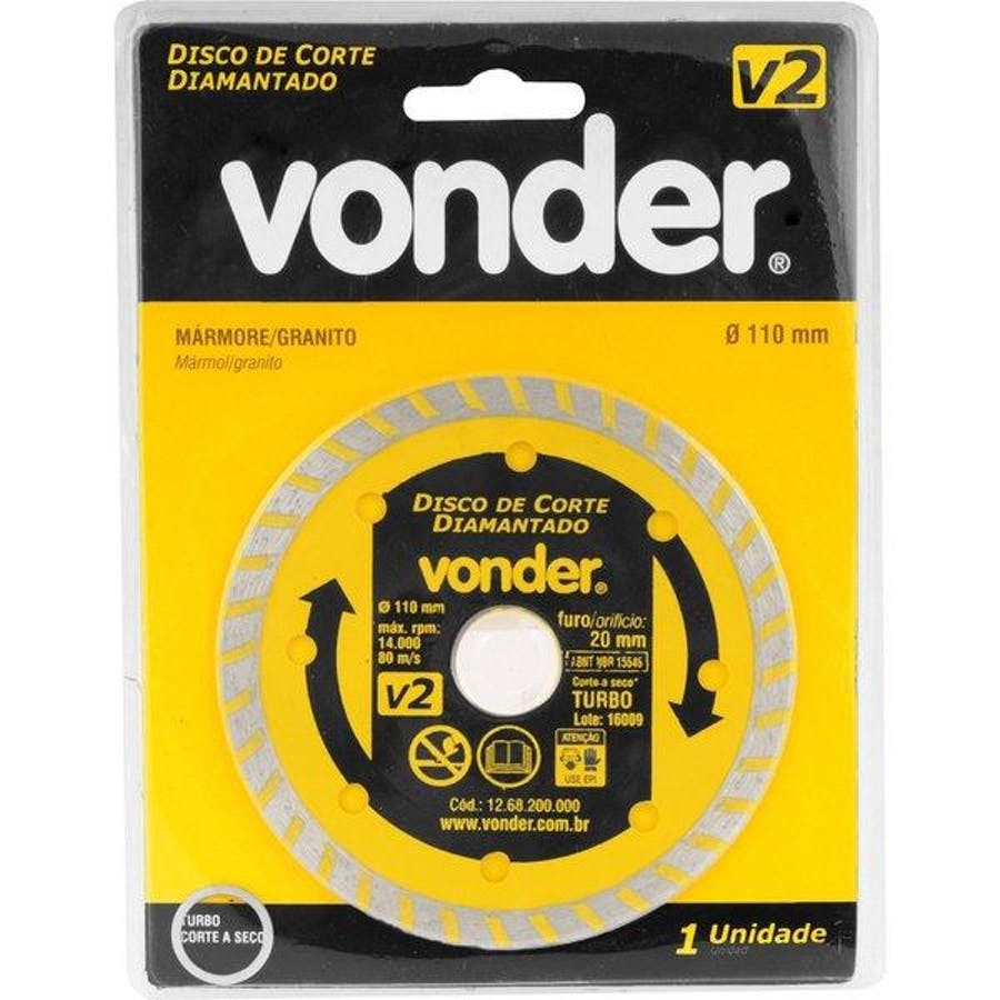 Disco de Corte V2 110 X 20mm para Construção - Vonder