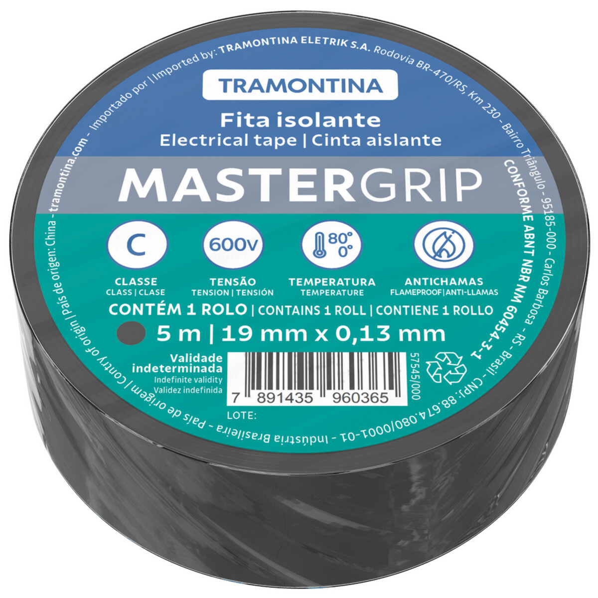Fita Isolante Rolo 5m Preto Tramontina 57545/000
