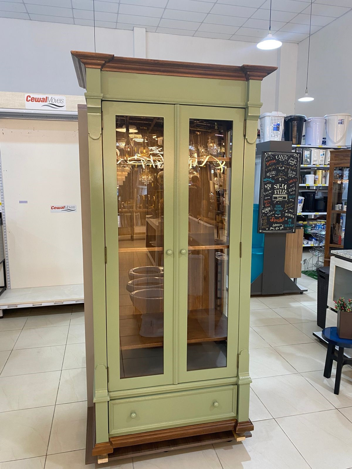 Tafona Cristaleira 190x80x45 Madeira Vd Jade C/vidros T350