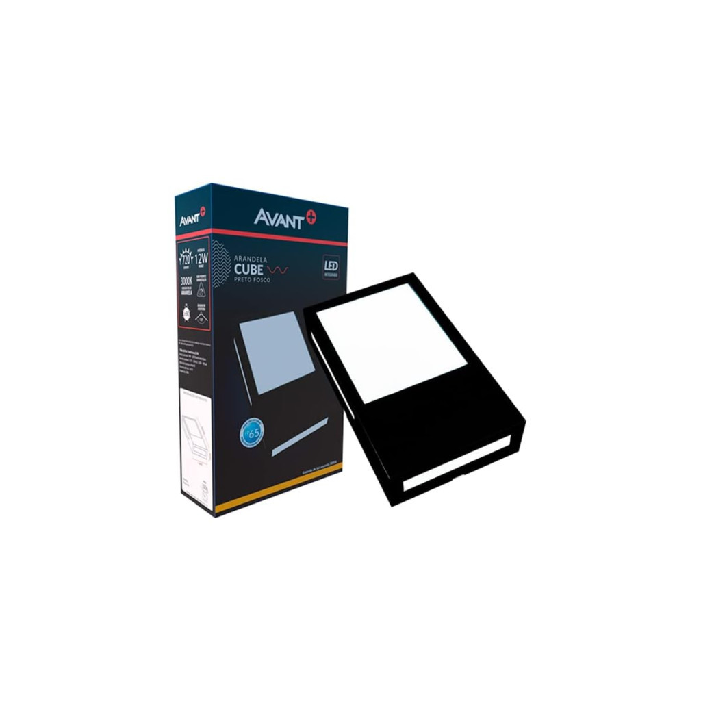 Arandela Cube, 12w, Luz Amarela 3000k, Preto Fosco, Bivolt, Avant