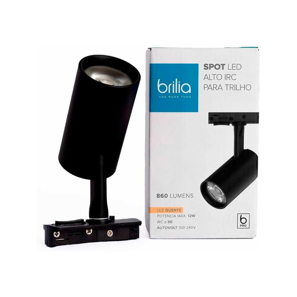 Spot Led Trilho 12w Alto Irc Preto 2700k Quente Brilia