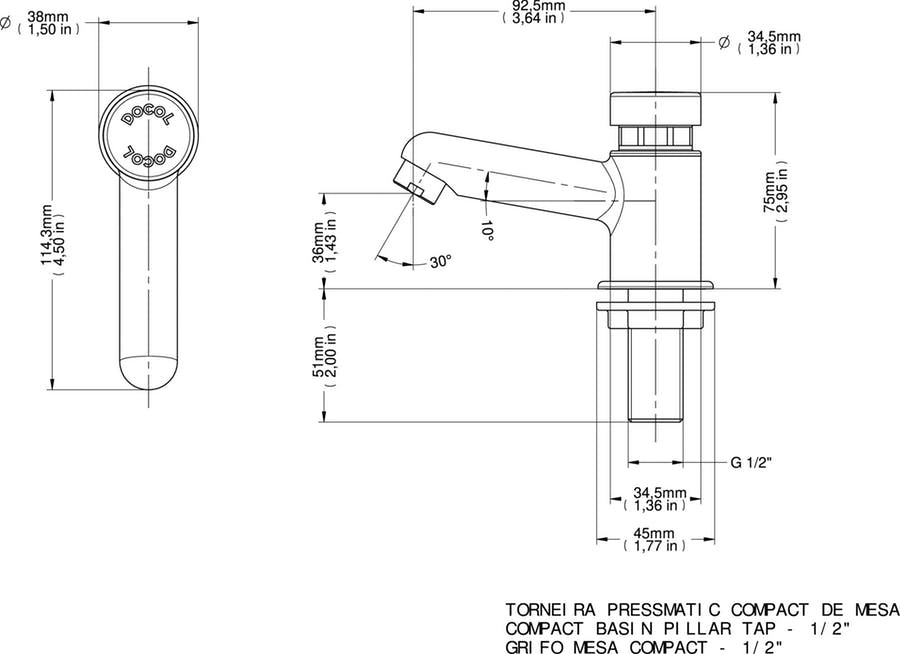 Torneira para Lavatório de Mesa Pressmatic Compact 1/2"