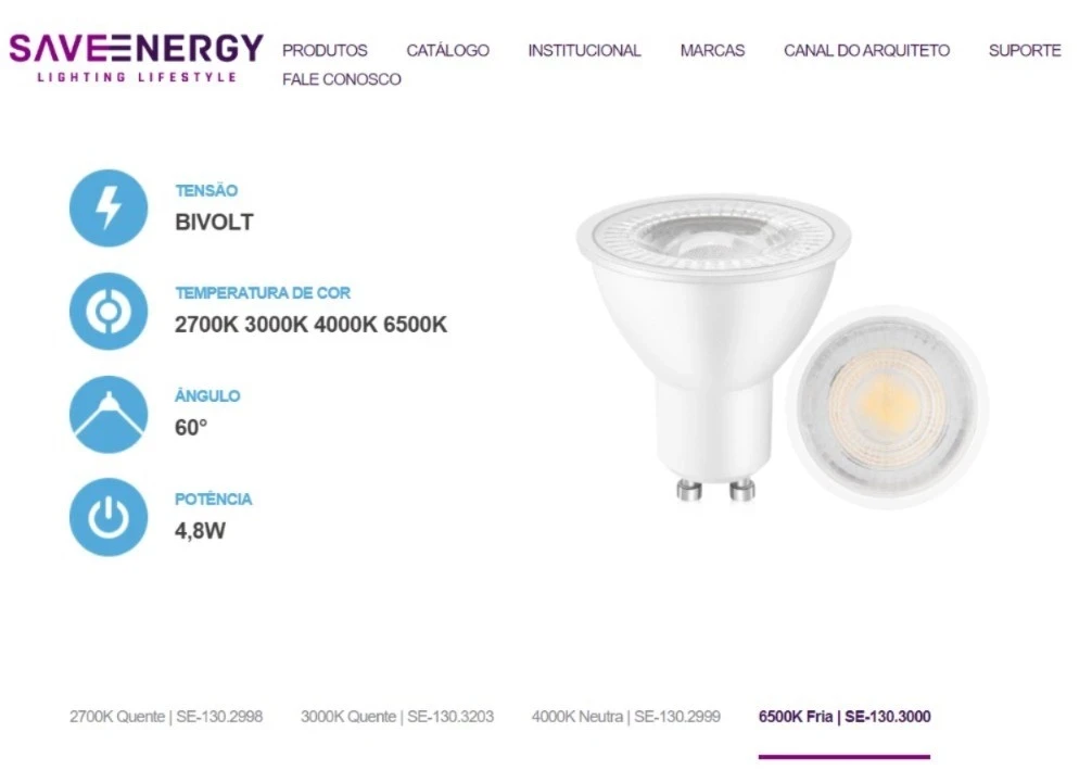 Lampada Led Save 4.8w 6500k Dicroica Gu10 Biv Se-130.3000
