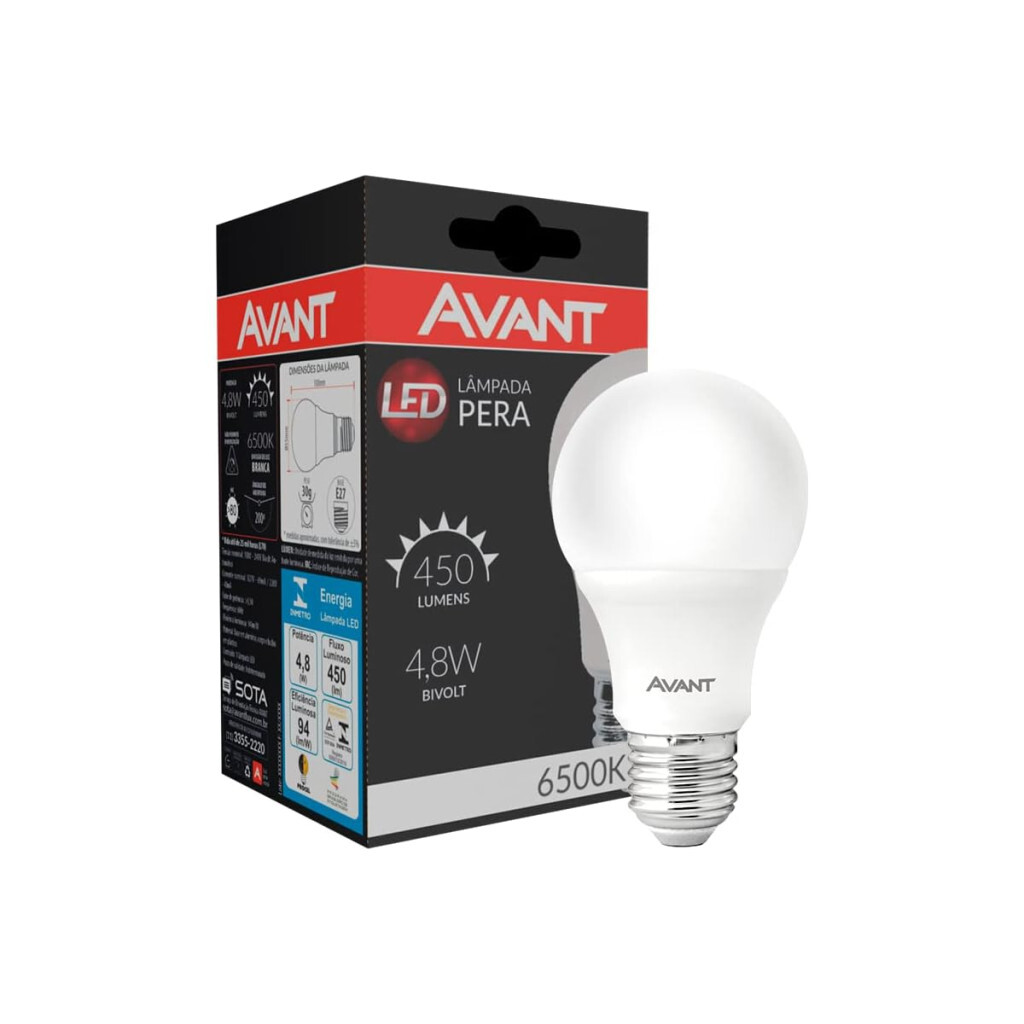 Lâmpada Pera Led, 4,8w, Luz Branca 6500k, Soquete E27, Bivolt, Avant